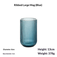 Mug en verre côtelé à large ouverture, 8 cm de large, en violet, bleu, vert, gris, pour la maison, le thé glacé et les boissons froides