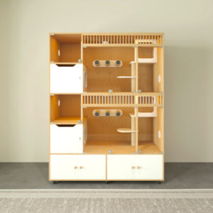 Op Maat Gemaakte Luxe Moderne Kattenhuis <span class=keywords><strong>Indoor</strong></span> Huisdiermeubilair Klimplanken Opslagruimte Gemaakt Hout Voor Gebruik In De Woonkamer Voor Honden - Product Image 1