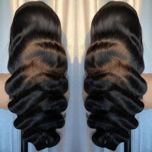 Goedkope 13x4 HD kantfront pruiken van mensenhaar, body wave pruiken, voorgeplukt, 250% dichtheid, transparante kantfront pruiken met babyhaar - Product Image 1