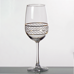 Elegant Hand Cut Glass <b>Wine</b> <b>Goblets</b> Set Of 3 Gold Rimmed Round Design For Party - Product Image 4