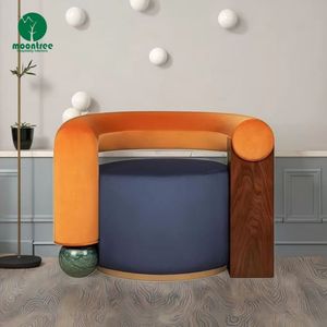 Moontree Mobilier de salon <span class=keywords><strong>design</strong></span> de luxe <span class=keywords><strong>Chaise</strong></span> d'appoint en <span class=keywords><strong>bois</strong></span> <span class=keywords><strong>et</strong></span> tissu avec base en marbre <span class=keywords><strong>Chaise</strong></span> de loisirs Lounge - Product Image 3