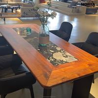 Table à manger minimaliste italienne NORYA en pierre véritable, structure en noyer noir de luxe, table à mâmelles pour salle à manger, meubles en bois massif