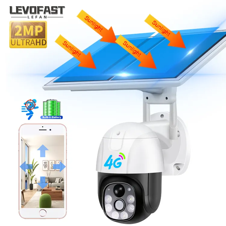 LEVOFAST 1080p 4G Câmera De Rede Fora Sem Fio Solar 4G Alarme Inteligente Câmera PTZ Bateria Solar