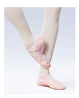 Chaussons de danse en toile rose chair entièrement extensibles pour femme, semelle fendue, idéaux pour le ballet et le yoga