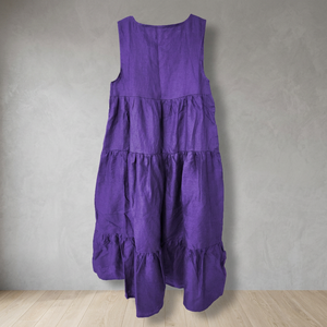 Hot Selling Vintage Handmade Plain Dyed Breathable Cotton V Neck Bell Sleeve Pleated Midi Dress Side Pockets Daily Spring Summer - Product Image 2