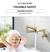 Robinet de cuisine mural moderne en acier inoxydable brossé, monotrou, double poignée, eau froide uniquement, pour hôtels, pliable, garantie 5 ans
