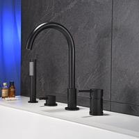 Robinet de baignoire cascade moderne noir mat, à poser sur le rebord, 4 trous, avec douchette à main, mitigeur de salle de bain en laiton