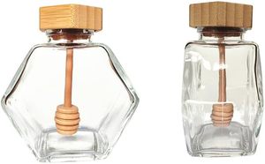 Bocaux à miel hexagonaux vides avec couvercle en bois, emballage en verre borosilicate, contenants scellés de qualité alimentaire écologiques - Product Image 4