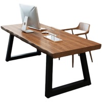 Bureau de travail en bois de chêne massif au design minimaliste nordique, table longue moderne en fer forgé simple pour la maison, le bureau, la chambre à coucher