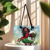 Sac en toile à poignée en corde épaisse noire Beau sac à main imprimé femme africaine