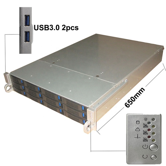 2U Hot Swap Server case  Nas case Servidor 12 Bays SAS SATA Backplanes 12 HDD