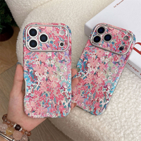Coque de protection en cuir à grande fenêtre motif fleurs peintes à l'huile roses, nouveau style, compatible iPhone 17 Pro Max, 16, 14/15