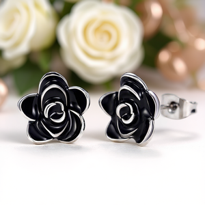 Orecchini a lobo con fiore placcati in oro bianco e oro rosa per donna, gioielli classici da indossare tutti i giorni - Product Image 2