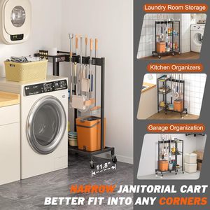 Organizzatore per attrezzi di pulizia, porta scope, mobiletto portaoggetti per la pulizia, carrello per la pulizia, appendi-mop, ganci e supporti. - Product Image 3
