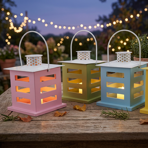 Lanternes en métal colorées Lot de 4 en tons pastel Bougeoirs décoratifs modernes pour fêtes, événements ou décoration intérieure - Product Image 1