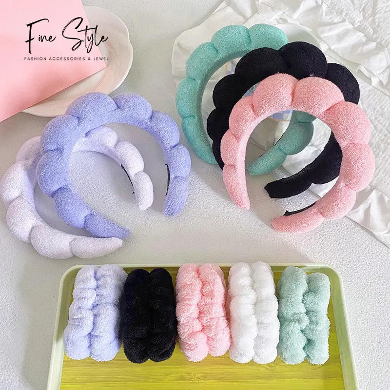 custom logo microfibre pink cute soft hairband makeup wash accessories spa hairband wristband gift set