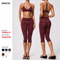 Ensemble de yoga Dingtai pour femmes, color block, soutien-gorge de sport à col en V, leggings capri taille haute effet push-up, nylon brossé et élasthanne, certifié GCC