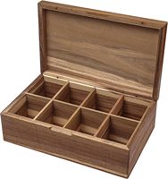Organisateur de sachets de thé en bois d'acacia moderne Conteneur de stockage rectangulaire en aluminium pour cartes magnétiques Couvercle de style rectangulaire inclus