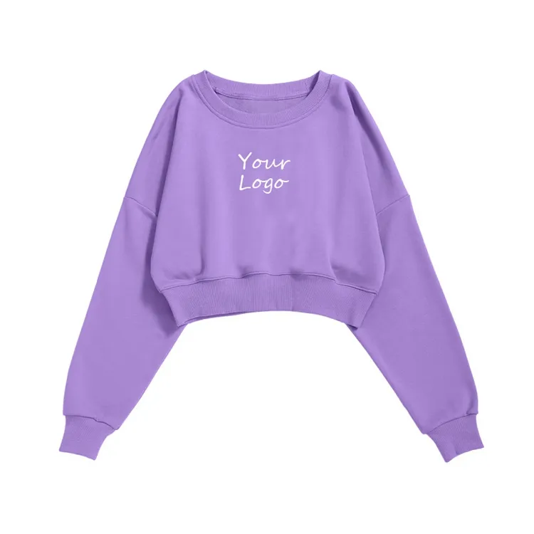 Fashion designer cotton sweatshirts girls croptop hoodies oversize custom logo women's cropped crewneck sweatshirt