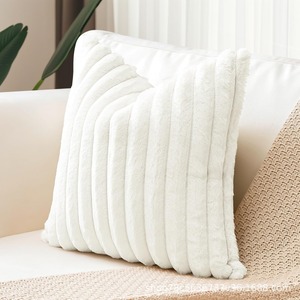 Funda de Cojín Cuadrada Blanca de Felpa Acanalada Estilo Nórdico Extraíble para Decoración de Sala de Estar/Sofá - Product Image 4