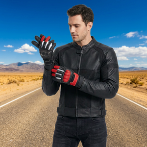 Professional Unisex Full-Finger Leather Racing <b>Gloves</b> Gauntlet Design <b>Touch</b> <b>Screen</b> Technology Breathable Non-Slip for Racing - Product Image 1