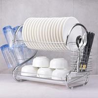 Égouttoir à vaisselle autoportant en fil métallique, étroit, à double niveau, non pliable, avec boîte de rangement pour bols et baguettes, pour cuisine