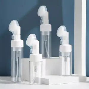 New Arrival 150ml 250ml Custom Mousse Facial Cleaning Soap Dispenser Plastic Foam Pump Bottle With Silicone Brush