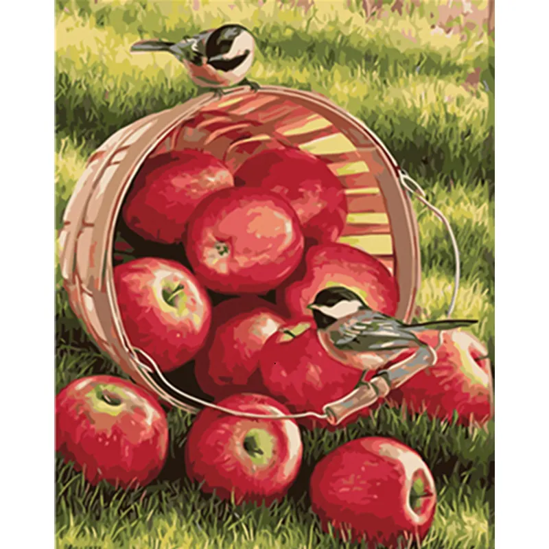 Bingkai siap lukisan dengan nomor Apple kanvas akrilik gambar buah grosir buatan tangan kustom makanan gambar kit Yiwu 40*50cm