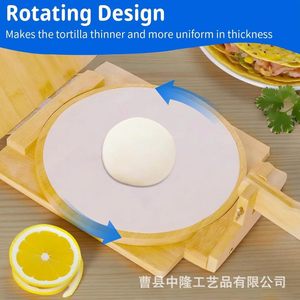 Cross-border wooden household kitchen <b>biscuit</b> press, handmade rotating <b>biscuit</b> press, bamboo dumpling skin press <b>machine</b> - Product Image 4