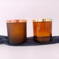 Pot à bougie en verre ambré givré de 10 oz avec couvercle et boîte