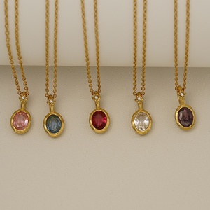 Collier pendentif en acier inoxydable 316 de haute qualité, plaqué or 14 carats, avec pierre de naissance des 12 <span class=keywords><strong>mois</strong></span>, cadeau d'anniversaire pour femme, bijoux - Product Image 2
