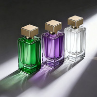 Flacon de parfum en verre transparent noir rectangulaire carré cube rechargeable OEM de luxe avec bouchon doré 50ml 75ml 100ml