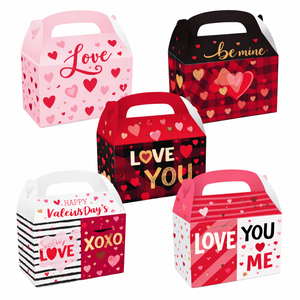 12 pièces/paquet Boîtes à poignée en carton faites à la main sur le thème de l'amour Cadeau Biscuit Faveur Emballage sucré Joyeux anniversaire de la Saint-Valentin Décoration de fête - Product Image 4
