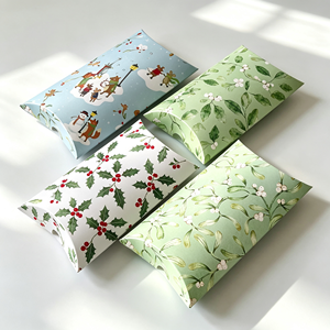 Boîte à biscuits de Noël en forme de coussin pour boulangerie, pâtisserie, cadeau, boîte à friandises motif baies de houx pour tarte aux haricots rouges, tarte à l'ananas à emporter - Product Image 6