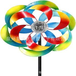 กังหันลมโซลาร์เซลล์พร้อมไฟ LED สำหรับตกแต่งสวนภายนอก ทำจากโลหะ หมุนได้ พร้อมแผงโซลาร์เซลล์ กันน้ำ ตั้งพื้นได้ - Product Image 2