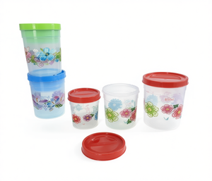 Contenants de stockage alimentaire en plastique avec couvercle à visser, impression de motifs floraux, 100 ml, 380 ml, 650 ml, 3 pièces, utilisation polyvalente en cuisine - Product Image 1