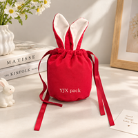 Pochette en velours à cordon avec oreilles de lapin mignonnes, logo personnalisé, sac cadeau doux pour bonbons, bijoux, emballage de faveurs de mariage