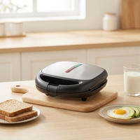 Grille-sandwich électrique 2 fentes détachables, plaques antiadhésives en plastique, protection contre la surchauffe, poignée froide au toucher, pour petit-déjeuner, usage domestique