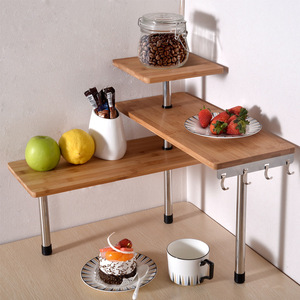 Double-legged Corner Tabletop Three-tier Spice <b>Rack</b> With Hooks For <b>Kitchen</b> Storage - Product Image 4