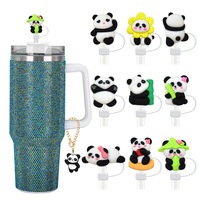 Adorno de pajita de panda de PVC blando, reutilizable, de 10 mm, con diseño de dibujos animados, decorativo y lindo, tipo tapón antipolvo para beber