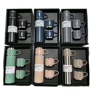IStapromo Wholesale Hot Thermos Vacuum Flask Set Stainless Steel Water Bottle with 3 <b>Cups</b> Personal Gift Set - Product Image 1