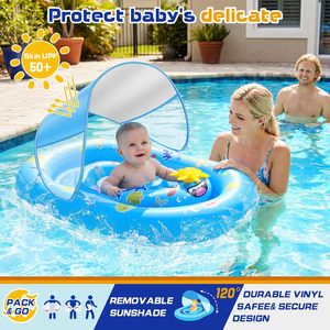 Flotador de Piscina para Bebés con Diseño de Animales Marinos Azules, con Toldo Removible y Asiento de Seguridad Ajustable - Product Image 2