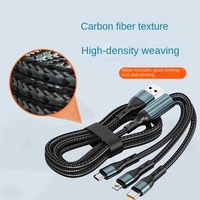 Kabel Pengisian Daya USB C 3 in 1 120W, Kabel Data USB A ke USB C Micro L Berbahan Nilon Kepang, Pengisian Cepat untuk iPhone Samsung Android