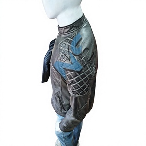 <b>Men's</b> Genuine <b>Leather</b> Motorcycle <b>Jacket</b> Stand Collar Solid Zipper Closure Waterproof Windproof Moto Biker Style Winter Wear - Product Image 2