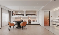 Conception de décoration minimaliste pour appartement d'hôtel, dessin CAO de construction 2D, visualisation par rendu 3D
