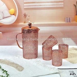 Pichet de réfrigérateur transparent grande capacité, avec couvercle diamanté et estampage doré, style minimaliste moderne, pour jus de fruits, lait et boissons, motif floral - Product Image 2