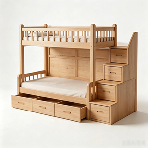 Solid Wood Bunk <strong>Bed</strong> with Storage Stairs and Shelves Twin Full <strong>Loft</strong> <strong>Bed</strong> for Kids Modern Space-Saving Made in China - Product Image 3