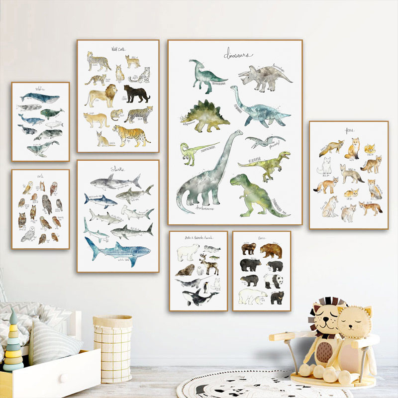 Nordic Baby Kids Room Decor Dinosaur Lion Fox Deer Animal HD Prints picture canvas painting art wall decor