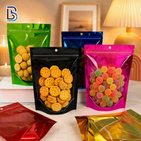 Sachets d'emballage réutilisables Lebei colorés métallisés avec fermeture éclair, fenêtre et trou de suspension pour bonbons, noix et snacks