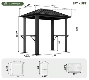 Gazebo à toit rigide 5 x 8 pieds, gazebo extérieur en métal à toit rigide, pavillon BBQ permanent avec toit en acier galvanisé - Product Image 6